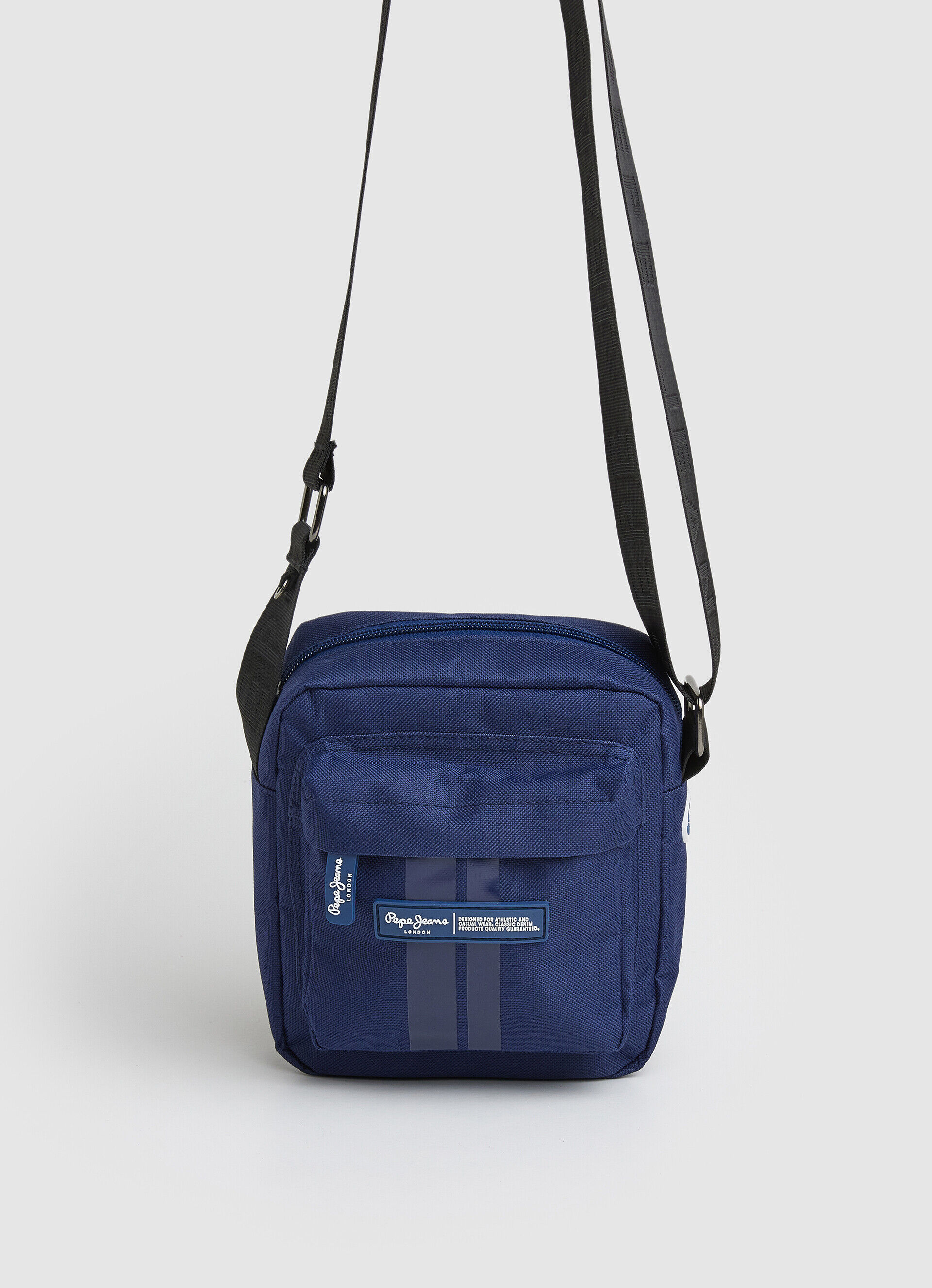 Bolsa transversal de tecido com logotipo em relevo - azul jarman, tamanho único.