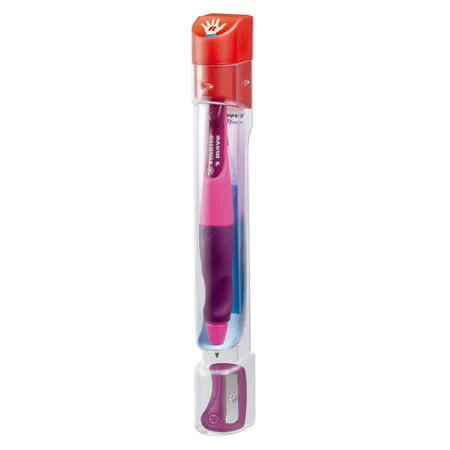 STABILO Ergonomischer Druck-Bleistift EASYergo, pink/lila, mit 1 Mine, B & Spitzer, Rechtshänder