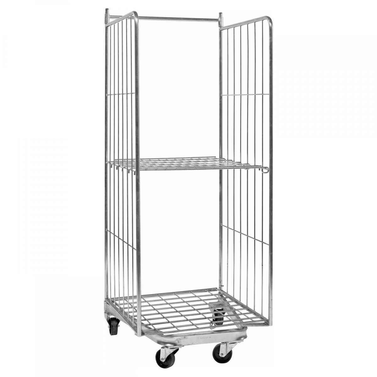 Kongamek verzinkte rolcontainer 800x730x1910mm stapelbaar met gaasbodem en 2 gaaswanden met rem