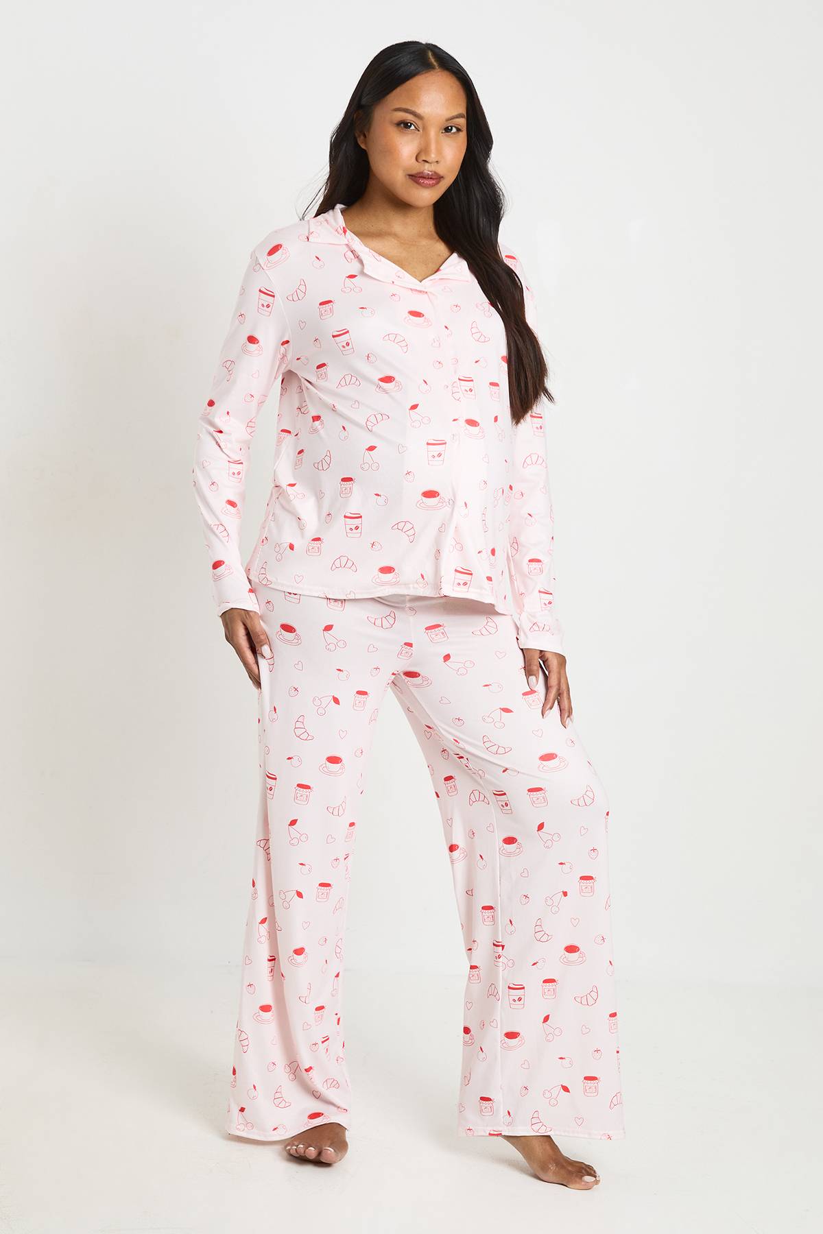 boohoo Ensemble De Pyjama De Maternité À Manches Longues Et Pantalon Motif Croissant Et Confiture