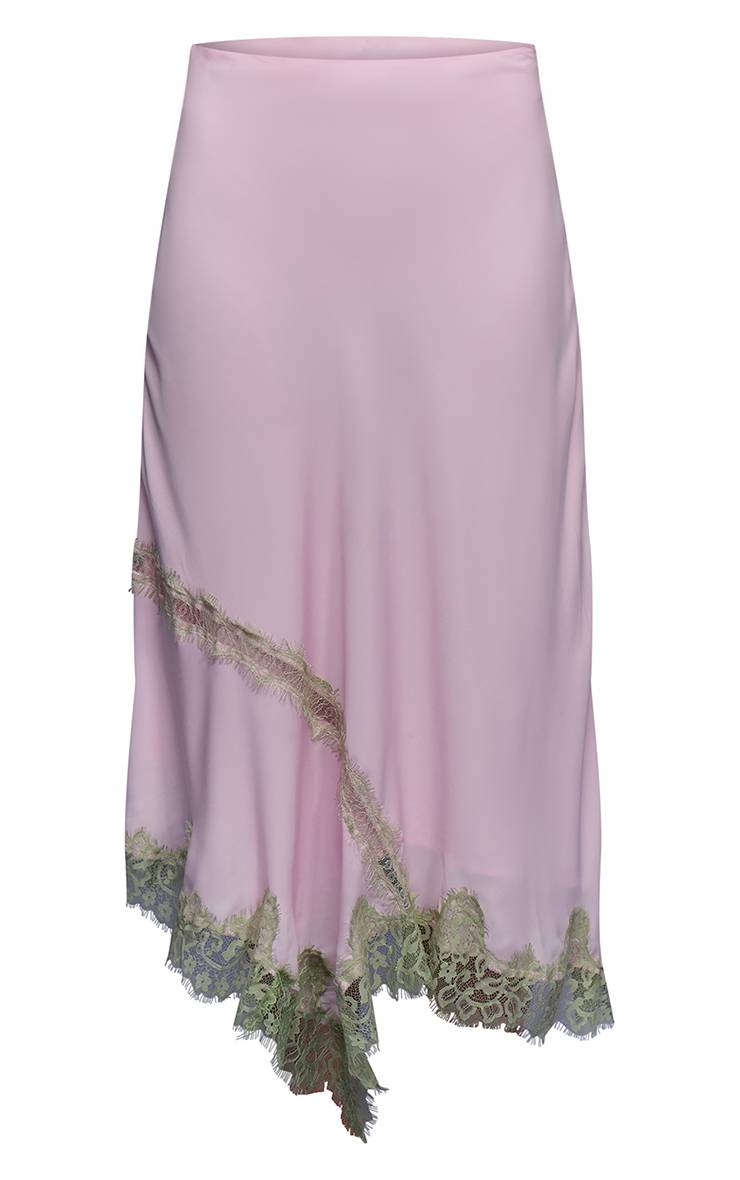 Rose Pastel Jupe Midaxi En Mousseline Avec Ourlet En Dentelle Contrastante
