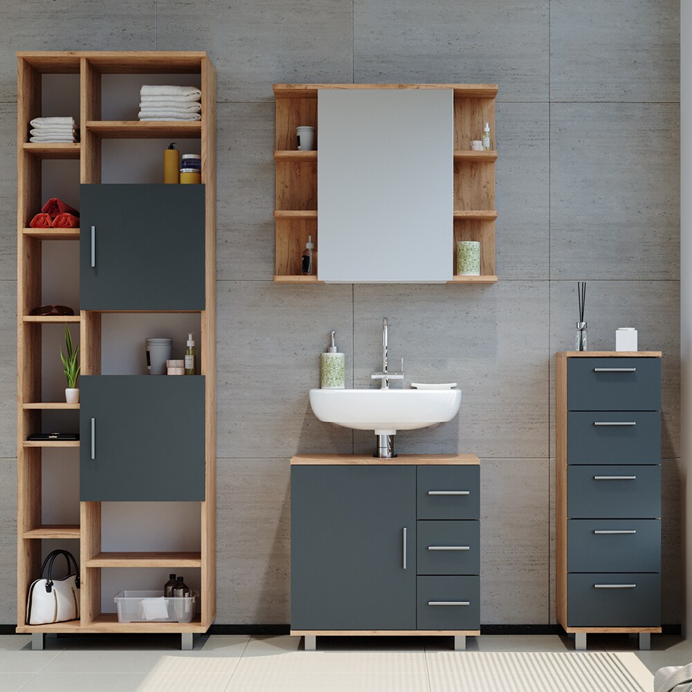 VICCO Badmöbel Set ILIAS Eiche Anthrazit Spiegel Kommode Unterschrank Badschrank