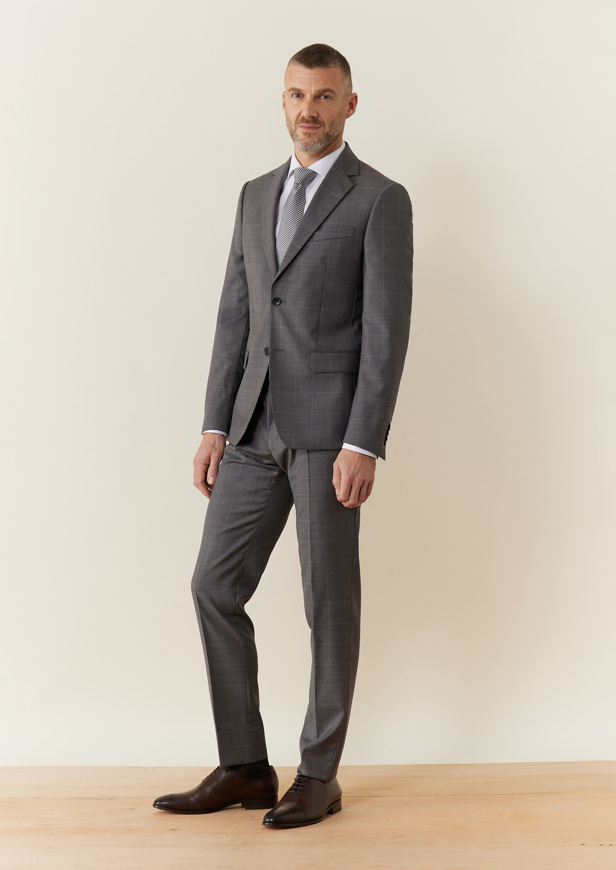 Costume 2 pièces Slim en laine gris clair Prince de Galles