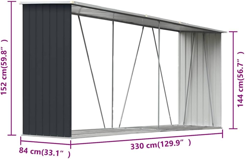 vidaXL Brennholzlager Kaminholzunterstand Brennholzregal Brennholzunterstand Kaminholzständer Holzlager Verzinkter Stahl 330x84x152cm Anthrazit