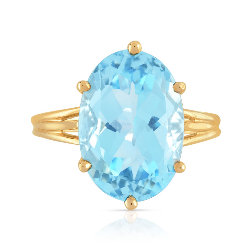 Bague or 750 jaune topaze bleue traitée ovale