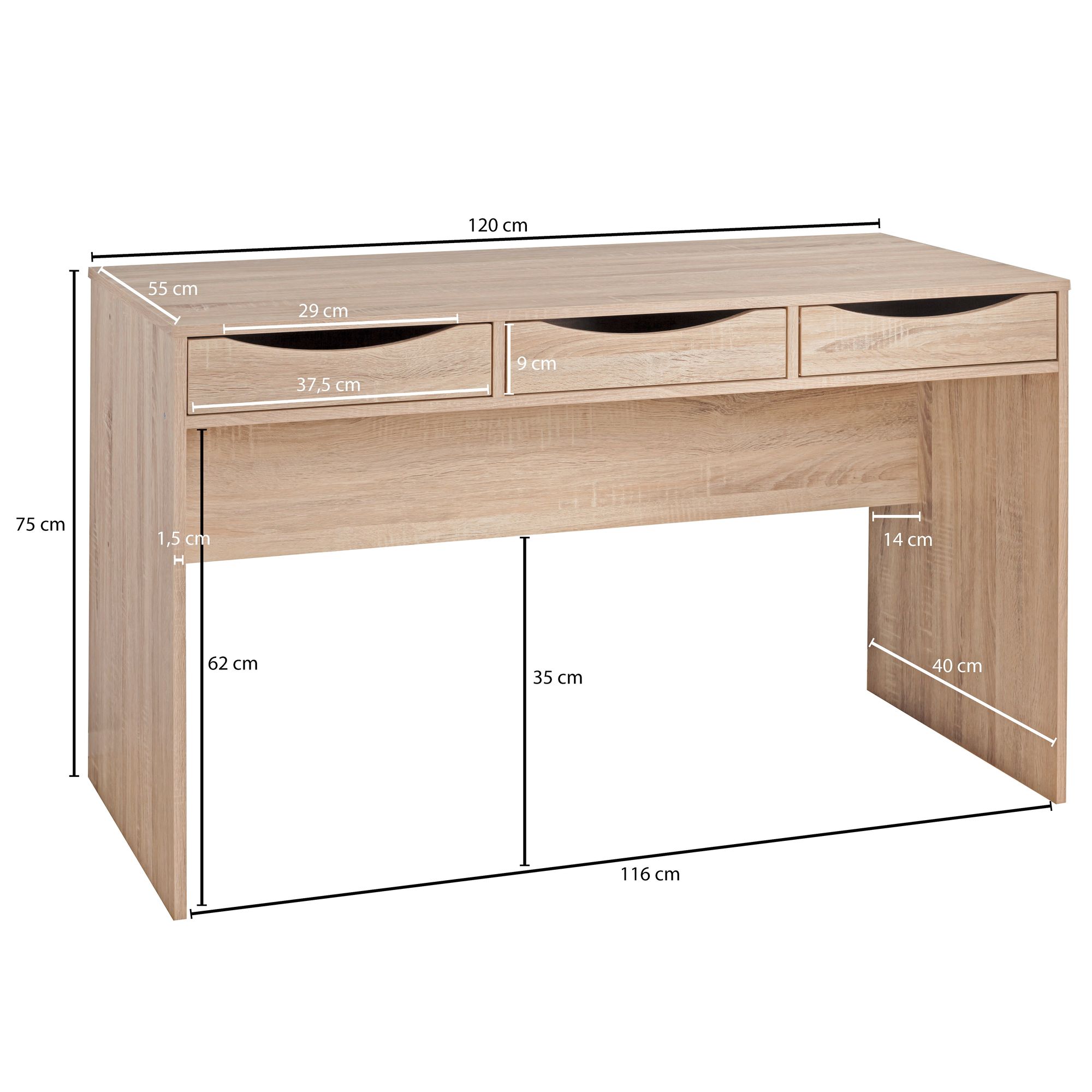 FineBuy Schreibtisch MASSA 120 cm Design Bürotisch Sonoma Jugendschreibtisch