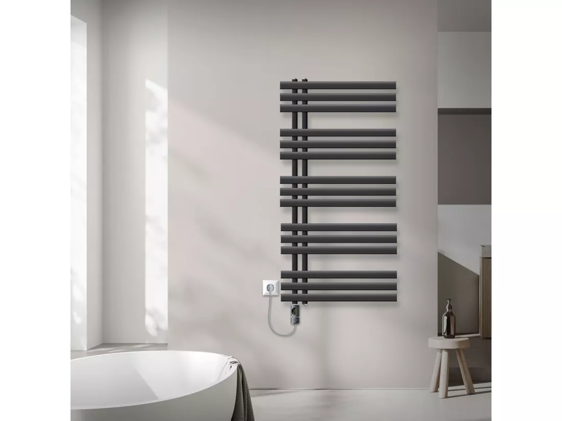 Radiateur salle de bain acier anthracite 60x120 cm avec élément chauffant 1200W