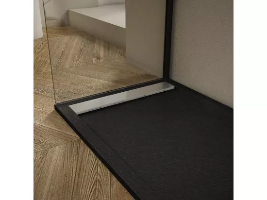 Receveur de douche 90x190cm extra plat RIBERA en résine surface ardoisée noir Grille inox