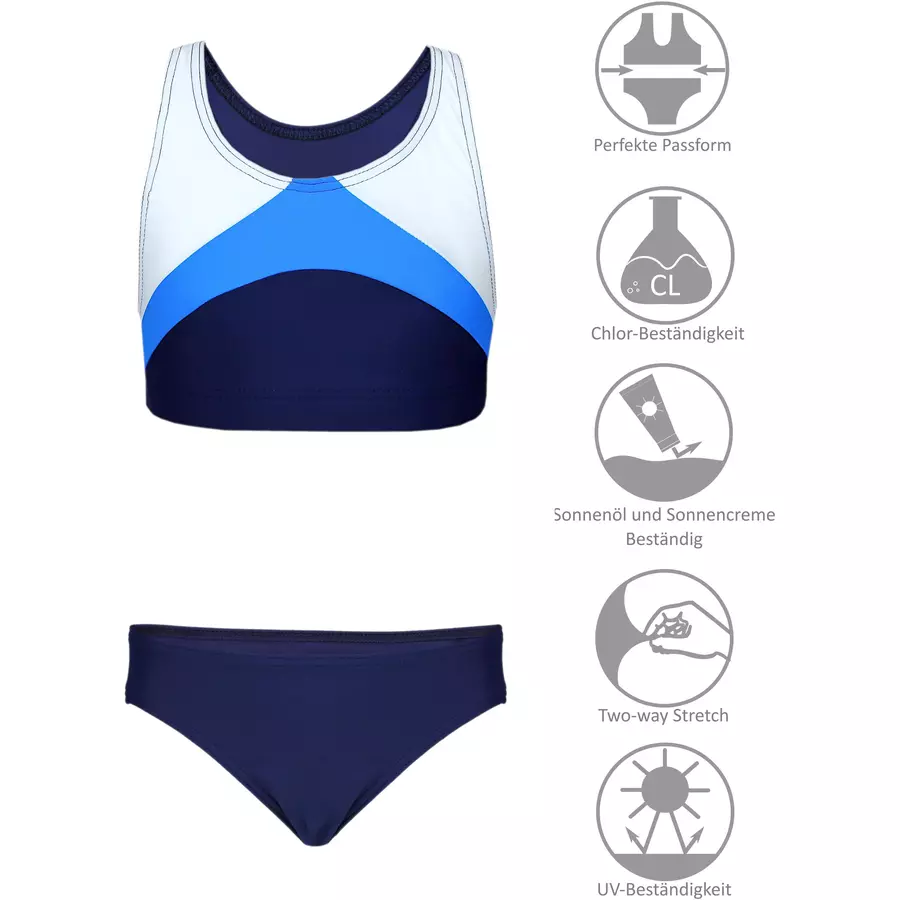 Aquarti Mädchen Sport Bikini Racerback Bustier & Bikinislip blauweiß