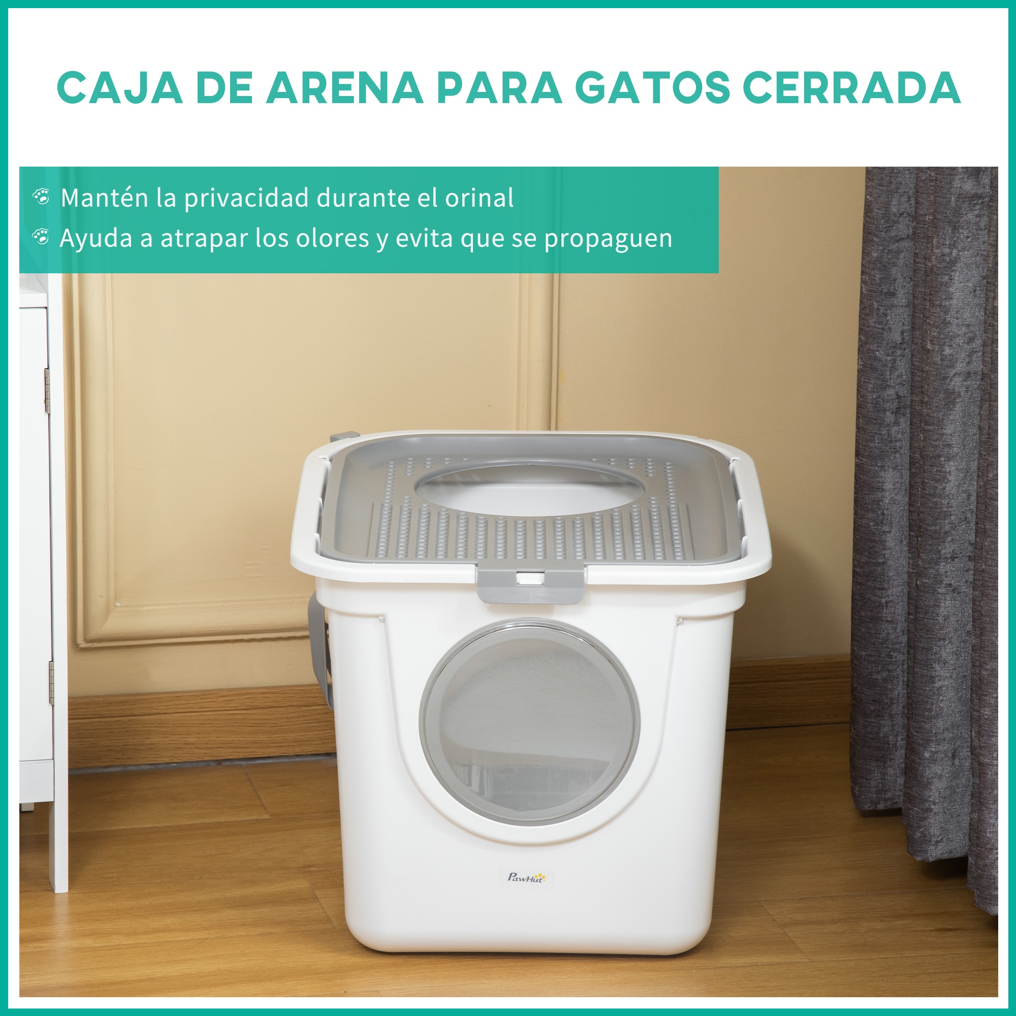 Caixa de areia para gatos PawHut branca e cinza