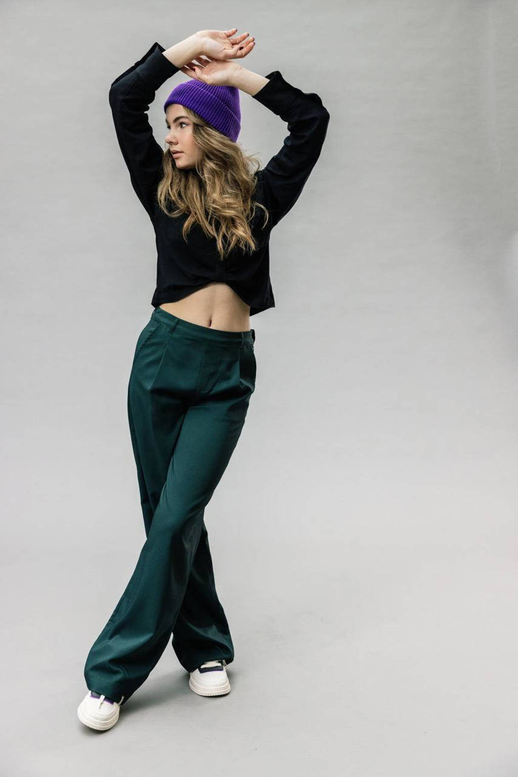LOOXS high waist loose fit broek donkergroen