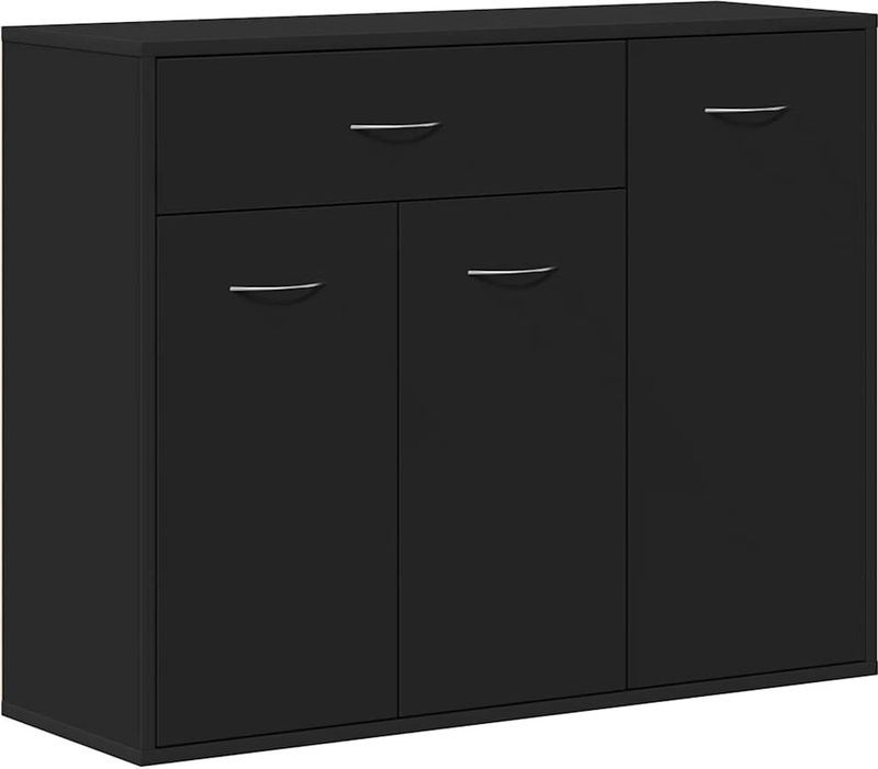 vidaXL - Dressoir - Zwart - Bewerkt Hout - 1 Lade 3 Deuren