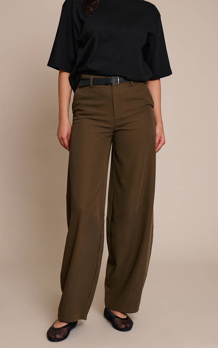 Dark Khaki Pantalon Ballon Tissé À Détails De Coutures