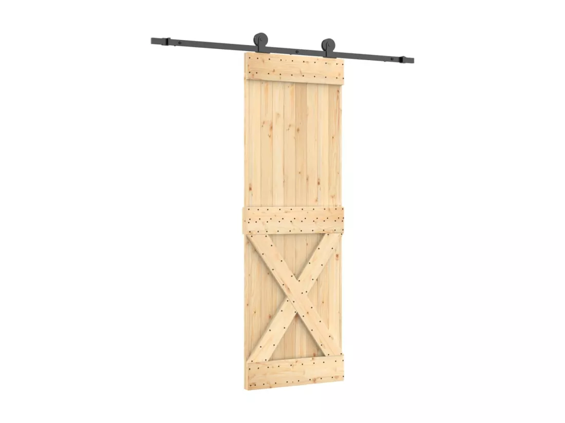 Porte coulissante et kit de quincaillerie 70x210 cm pin massif