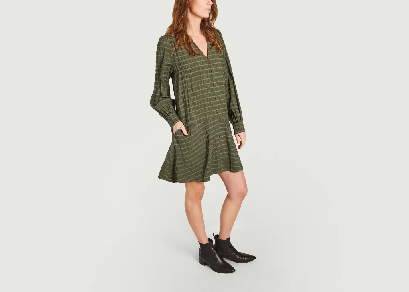 Robe courte manches longues à carreaux Jetta Samsoe Samsoe