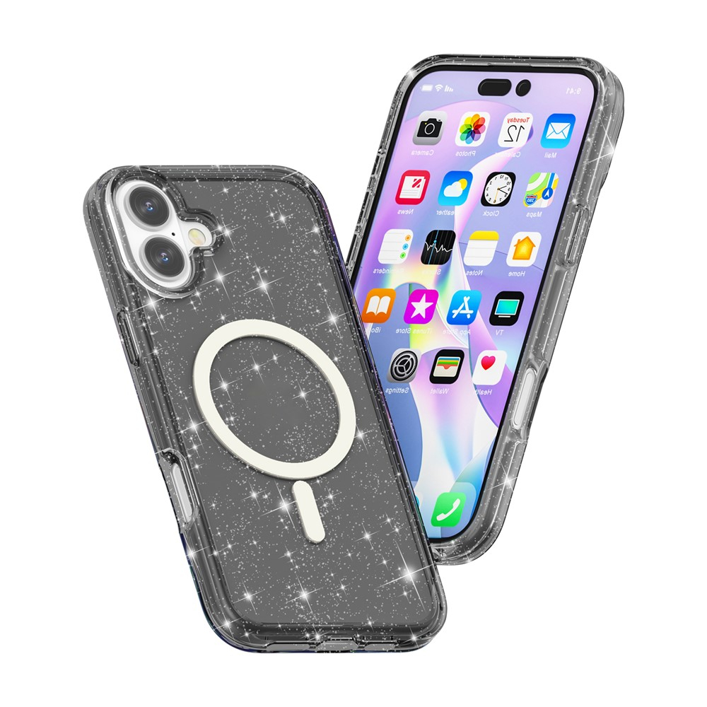 iPhone 17 MagSafe Hybrid Hardcase Schutzhülle im Glitzer Design - Schwarz / Transparent