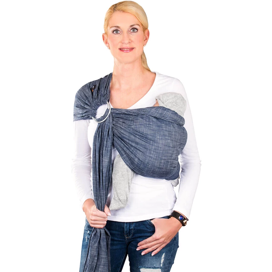 Hoppediz Babytragetuch Ring-Sling Popeline Denim blau