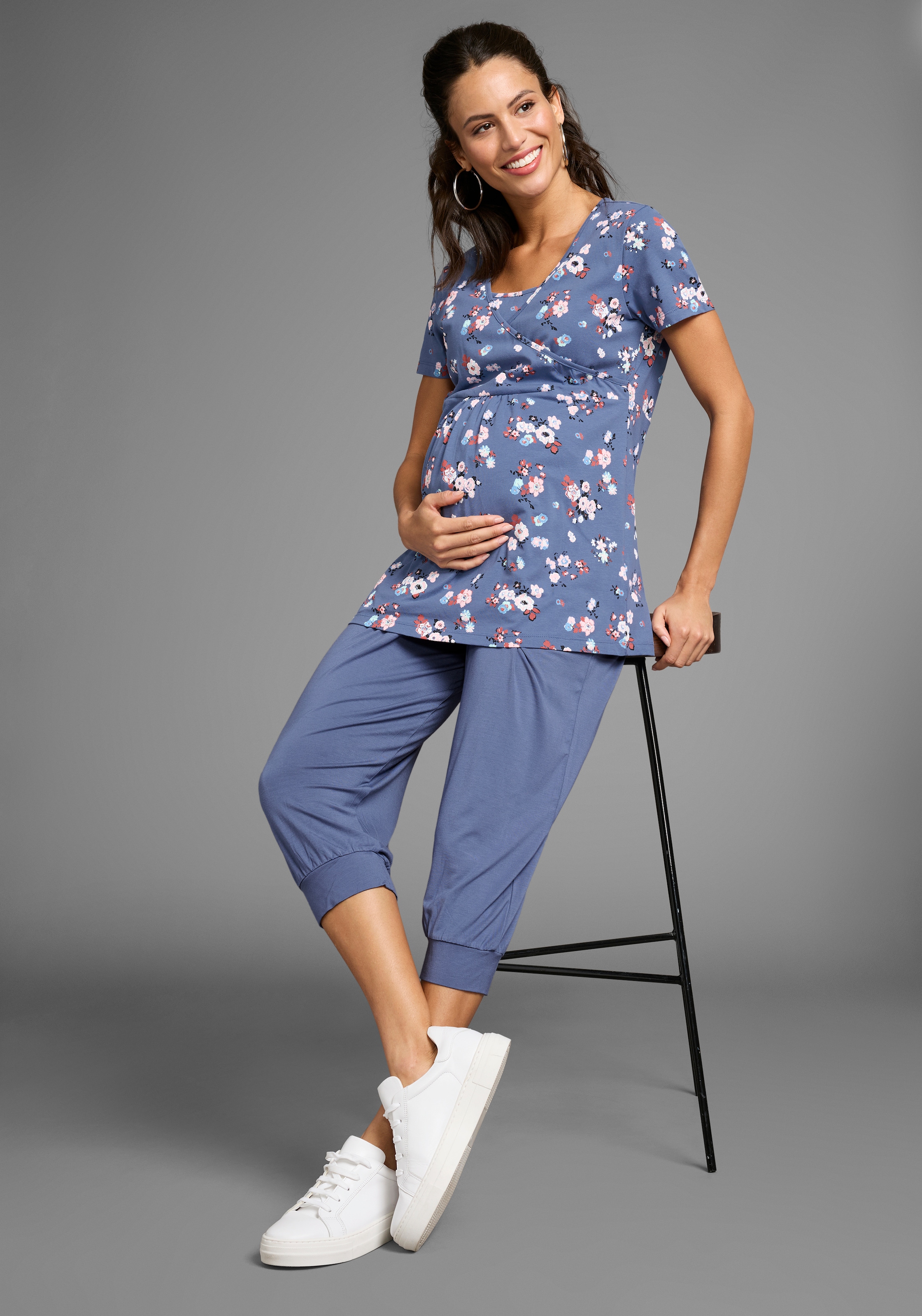 Neun Monate Umstandsshirt »Schwangerschafts- und Stillshirt in Wickeloptik«, Wickelshirt für Schwangerschaft und Stillzeit