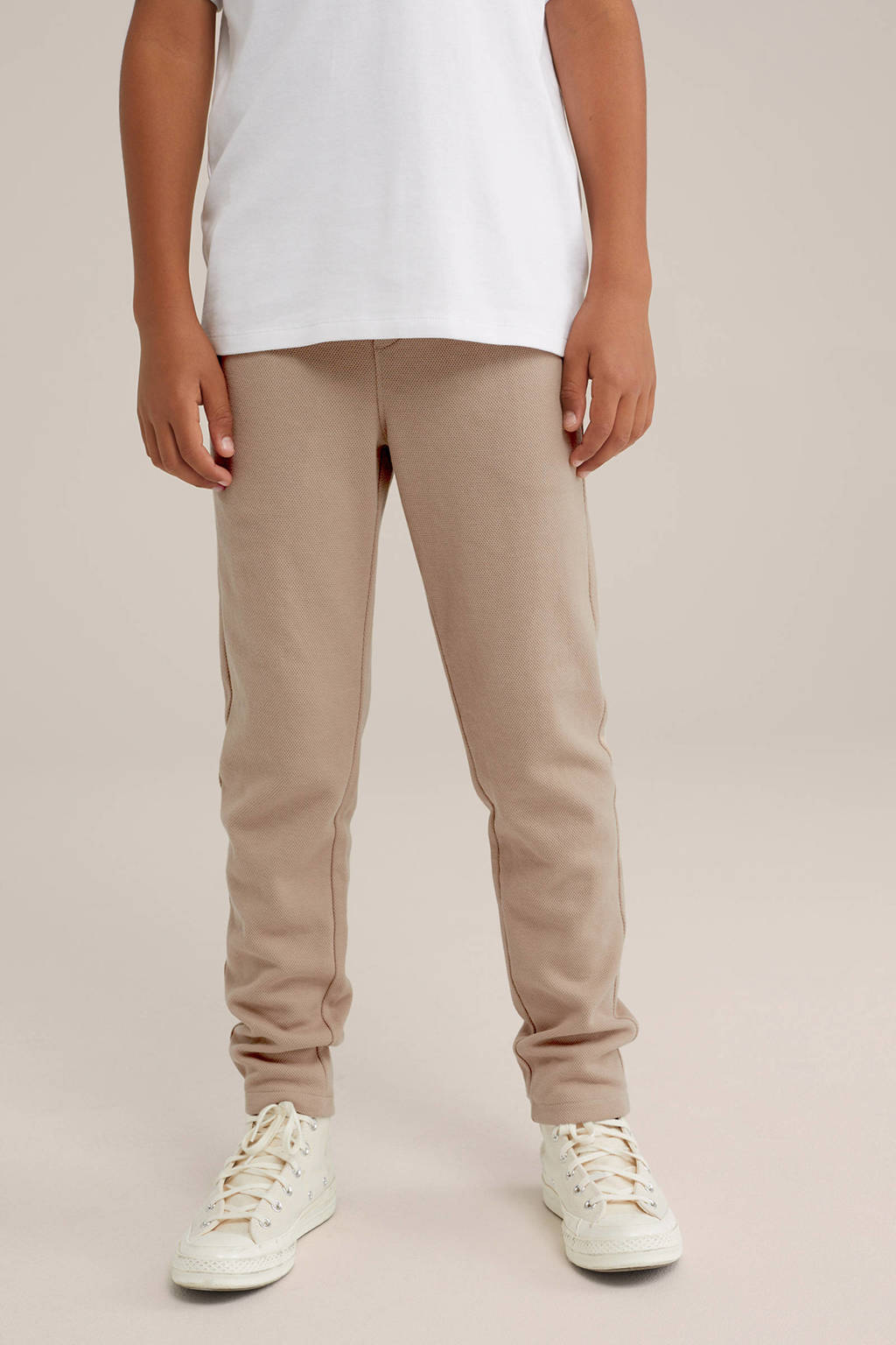 WE Fashion slim fit broek zand