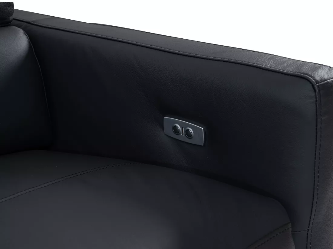 Canapé d'angle gauche relax électrique en cuir noir FUSETA