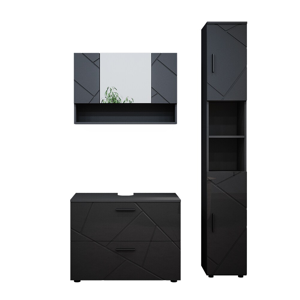 Vicco Badmöbelset Irma Anthrazit Hochglanz modern 80 cm 30 cm Badezimmerschrank Badschrank Badezimmermöbel Waschtischunterschrank Spiegelschrank Hochschrank Schranktür Schrankfach Schrankschublade