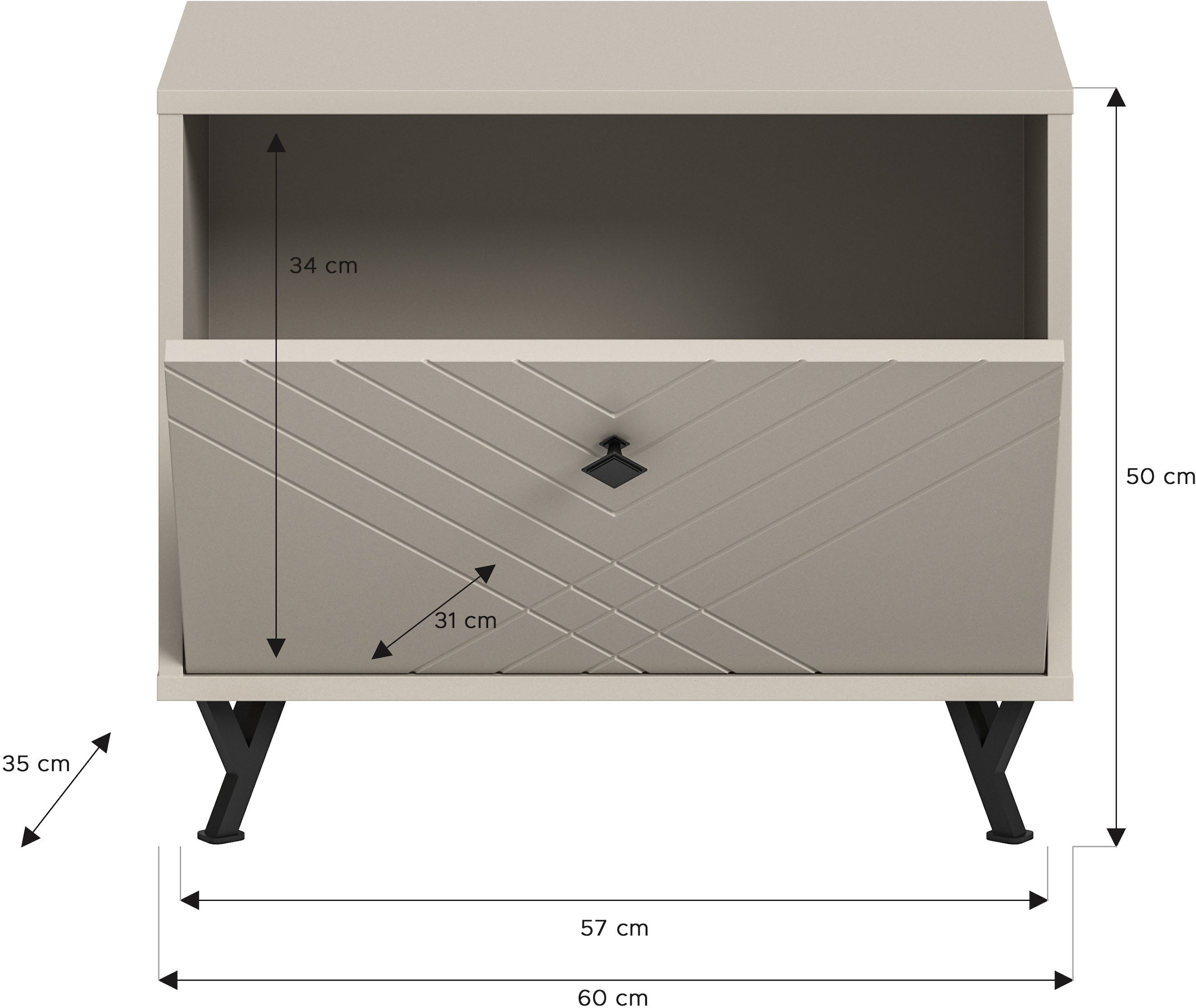 INOSIGN Sitzbank »Mento, Breite 57 cm, 1 Klappe, 1 Fach, Metall Knopfgriff & Y-Füsse« Klappe mit Ornamentfräsung, Truhe, Flurbank, Garderobe, Flur, Diele