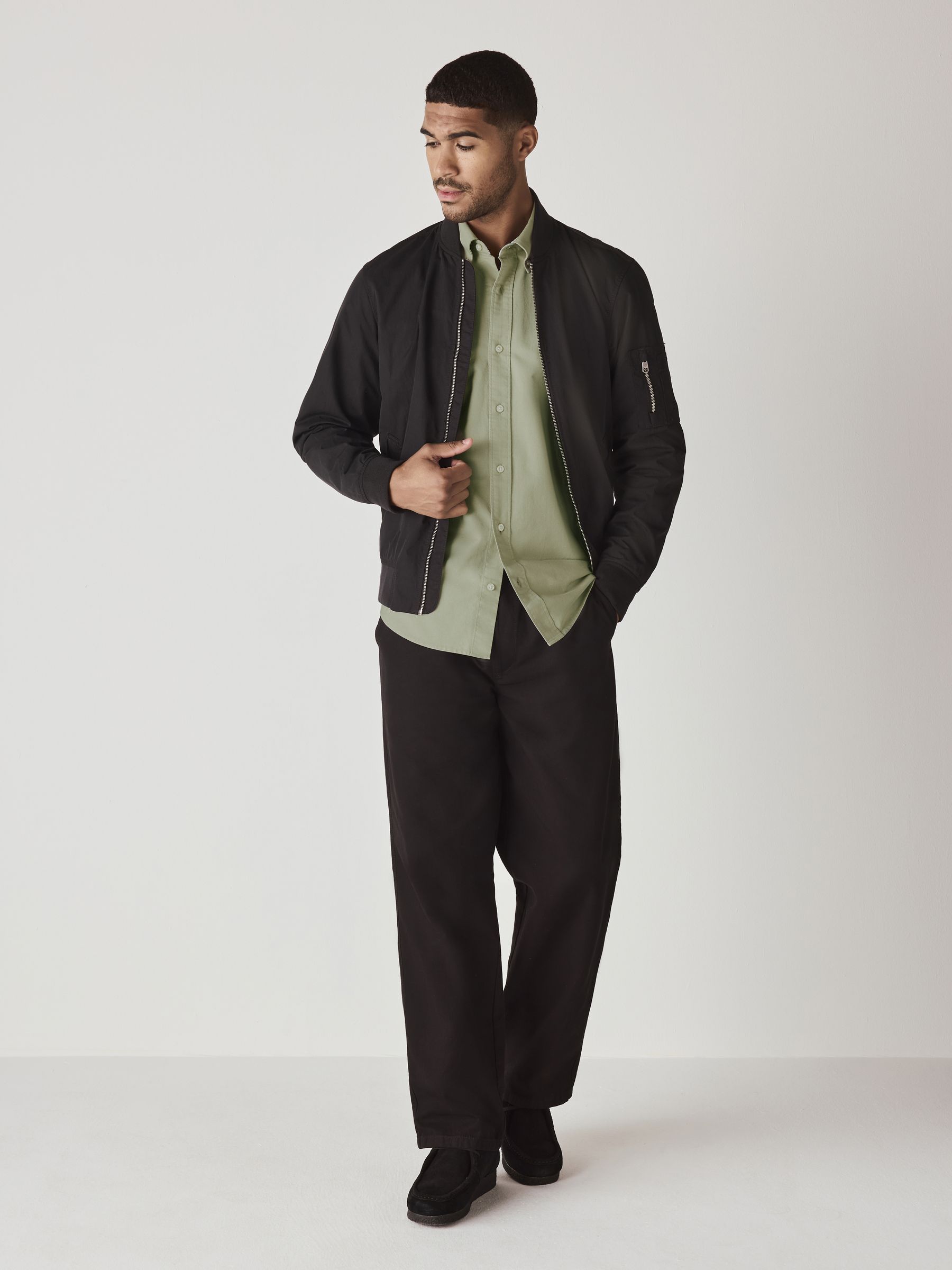 Grijs-groen - Slim Fit - Oxford-hemd met lange mouwen