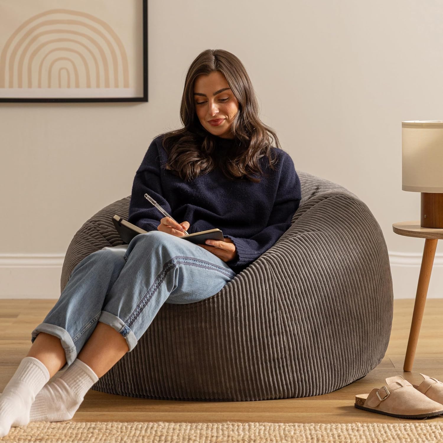 Icon Kingston Sitzsack Cord, Dunkelgrau, 2er Pack, Sitzsack Erwachsene mit Füllung, Bean Bag, Cord Sessel, Lounge Sessel, Lounge Stuhl, Schlafzimmer, Wohnzimmer, Wohnzimmer Möbel