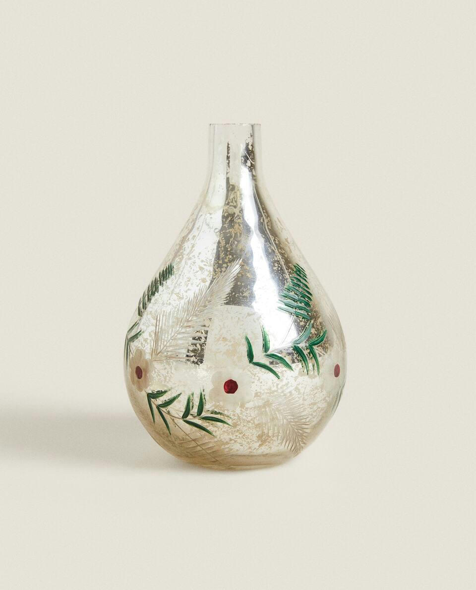 VASO DE VIDRO COM FLORES DE NATAL