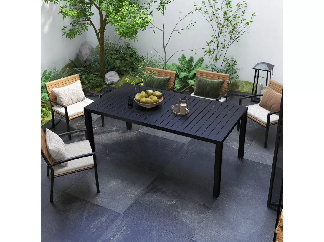 Table de jardin extensible 6-8 personnes dim. 180/240L x 94l x 73H cm alu noir