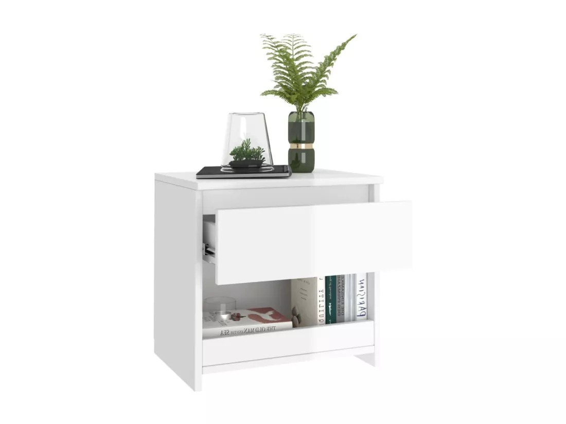 Table de chevet blanc brillant 40x30x39 cm bois d’ingénierie