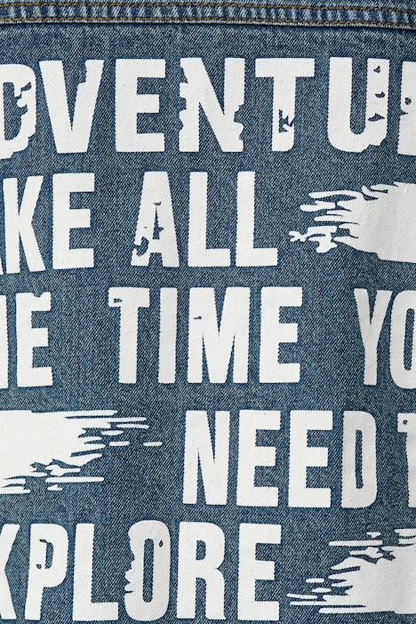 Long-Sweatjacke, oversized, Rücken-Jeansbesatz mit Print, Doppelzipper