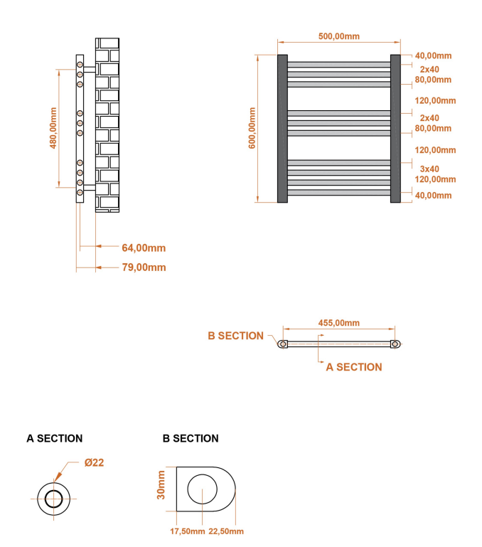 Eastbrook Wingrave handdoekradiator 50x60cm antraciet 309W