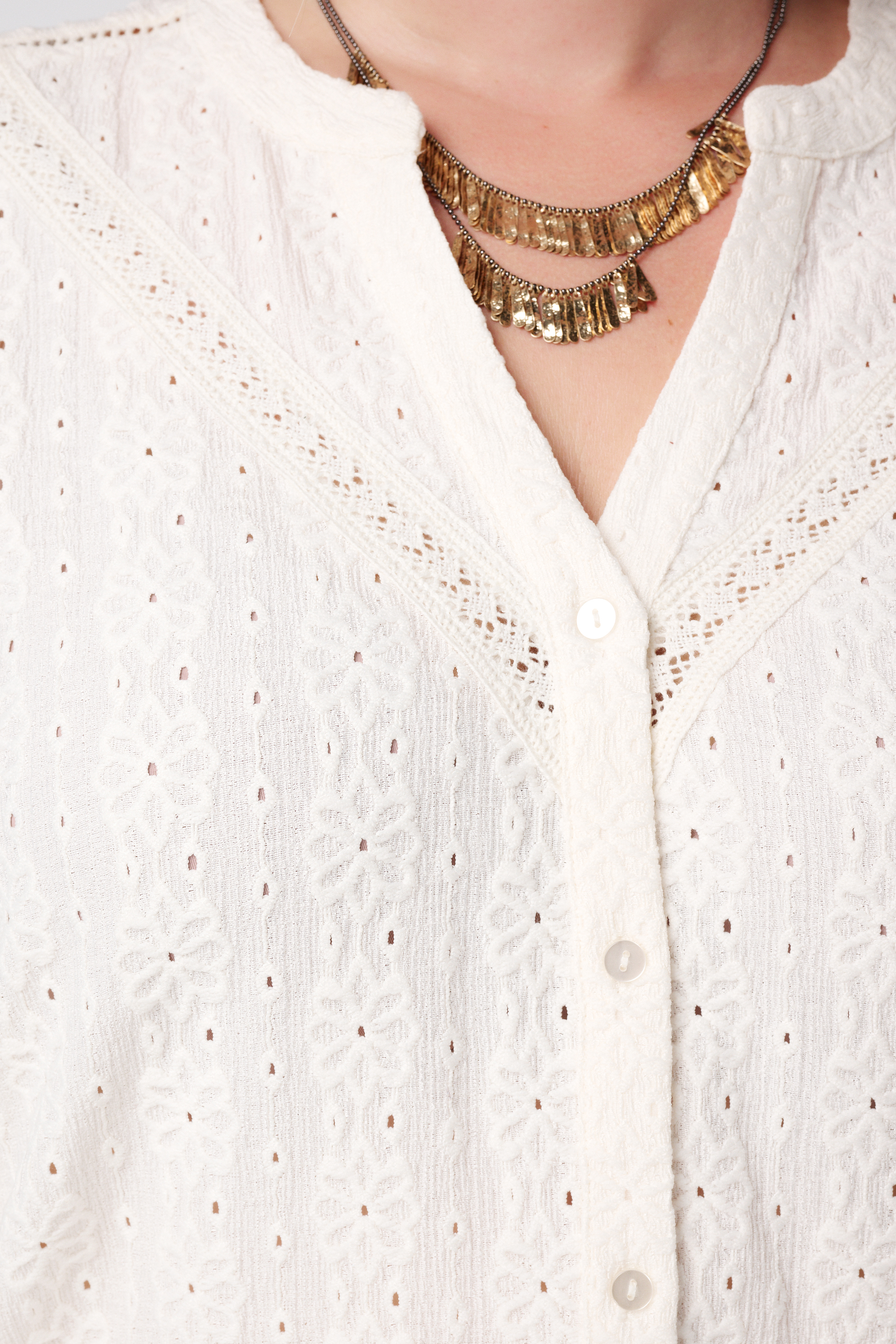 Jersey top met stretch met pofmouw Cream