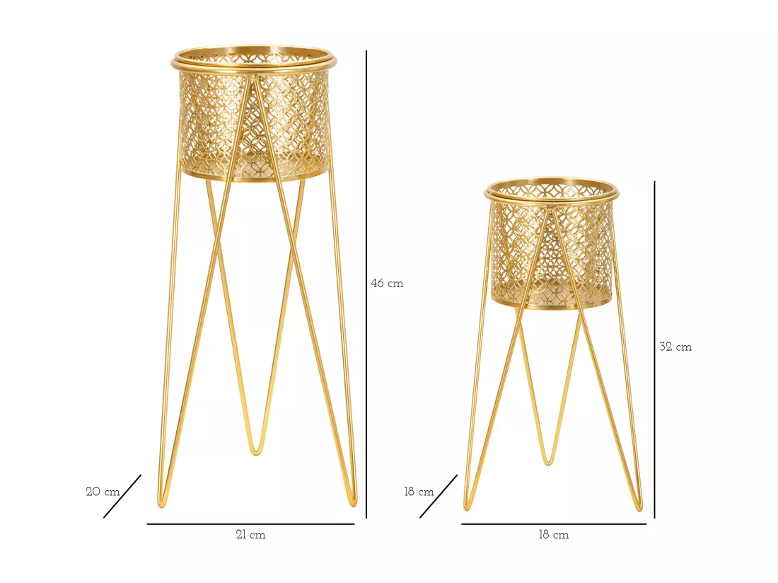 Lot de 2 porte-vases en métal doré 21x20x46-18x18x32 cm