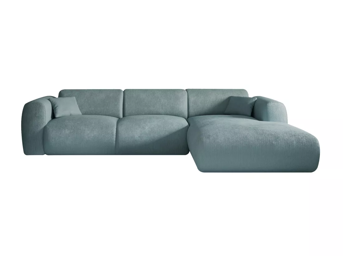 Grand canapé d'angle droit en tissu texturé bleu POGNI de Maison Céphy