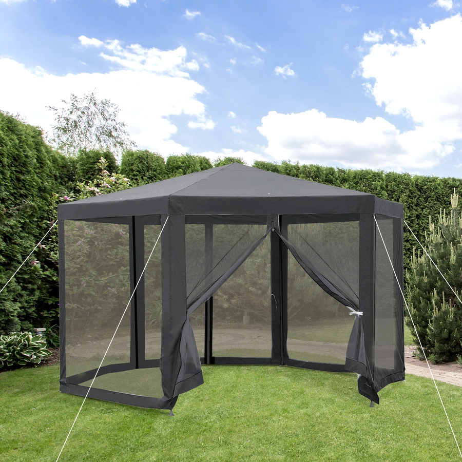 Outsunny Pavillon in sechseckiger Form grau