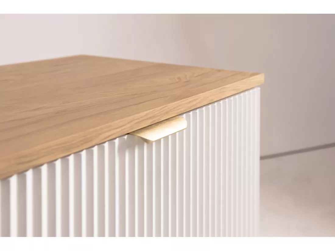 Meuble lavabo WENA, façades cannelées, Willy, 120x60x47 cm, Blanc/Noyer