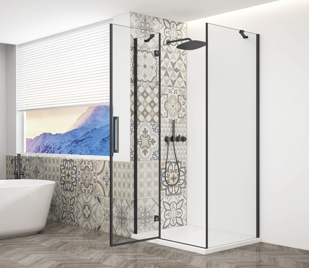 Gelco Trinity douchecabine met helder glas 90x90cm rechts zwart mat