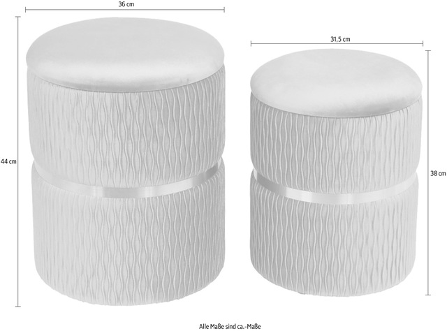 Kayoom Polsterhocker »Hocker Zora 425 2er-Set, Praktischer und versteckter Stauraum« Set, 2 Stk. tlg. 2er-Set mit Stauraum, ineinander stapelbar, goldener Ring