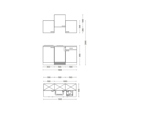 Flex Well enkele keuken met apparatuur Cara 150,5 cm groene eik mat gedemonteerde variant omkeerbaar 00012490