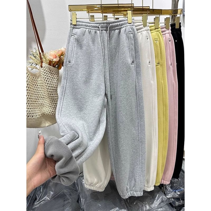 Alhambra - Hoge taille effen fleecegevoerde cropped harem-joggingbroek