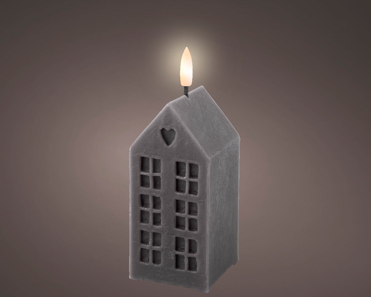 Lumineo LED stompkaars huis Talo grijs 6 x 6 x 14,8 cm