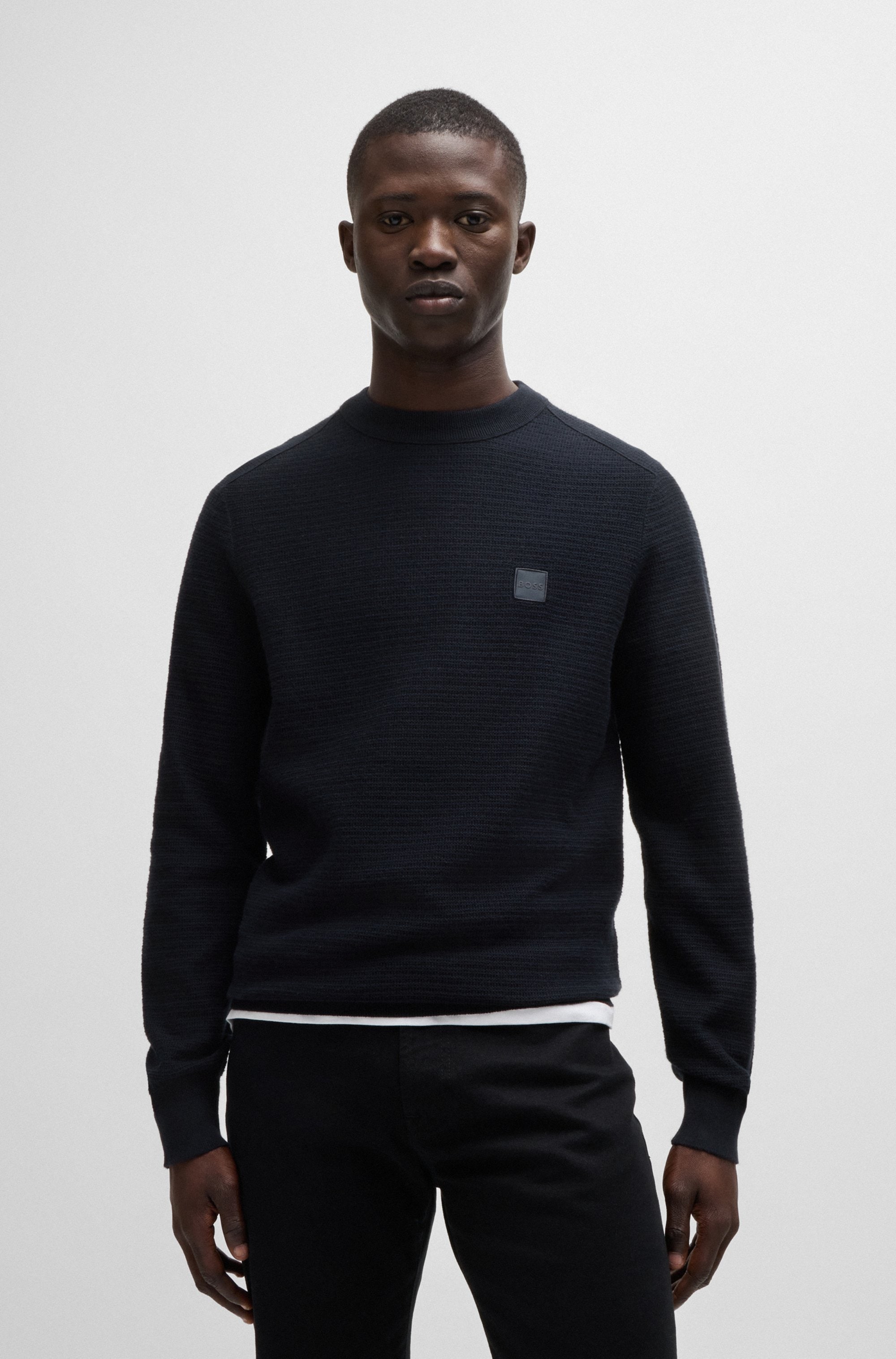 BOSS ORANGE Strickpullover »Anion« Rundhalsausschnitt, Regular Fit, BOSS-Label