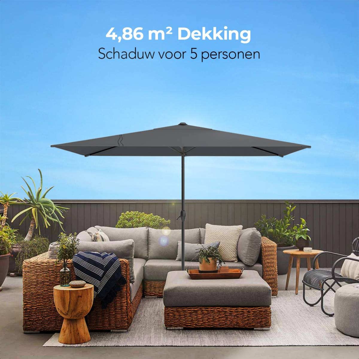 LifeGoods 270 x 180 cm parasol - Dark Grey