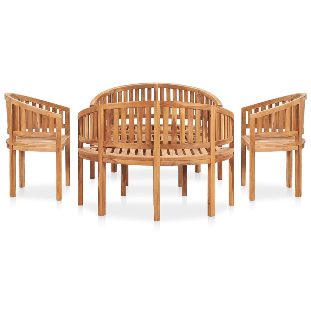 Salon de jardin meuble d'extérieur ensemble de mobilier 5 pièces en forme de banane bois de teck solide