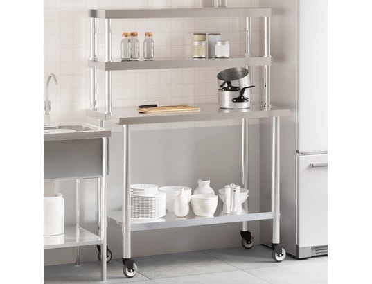 VIDAXL - Mobilier de cuisine Table de travail de cuisine avec étagère 110x55x150 cm inox
