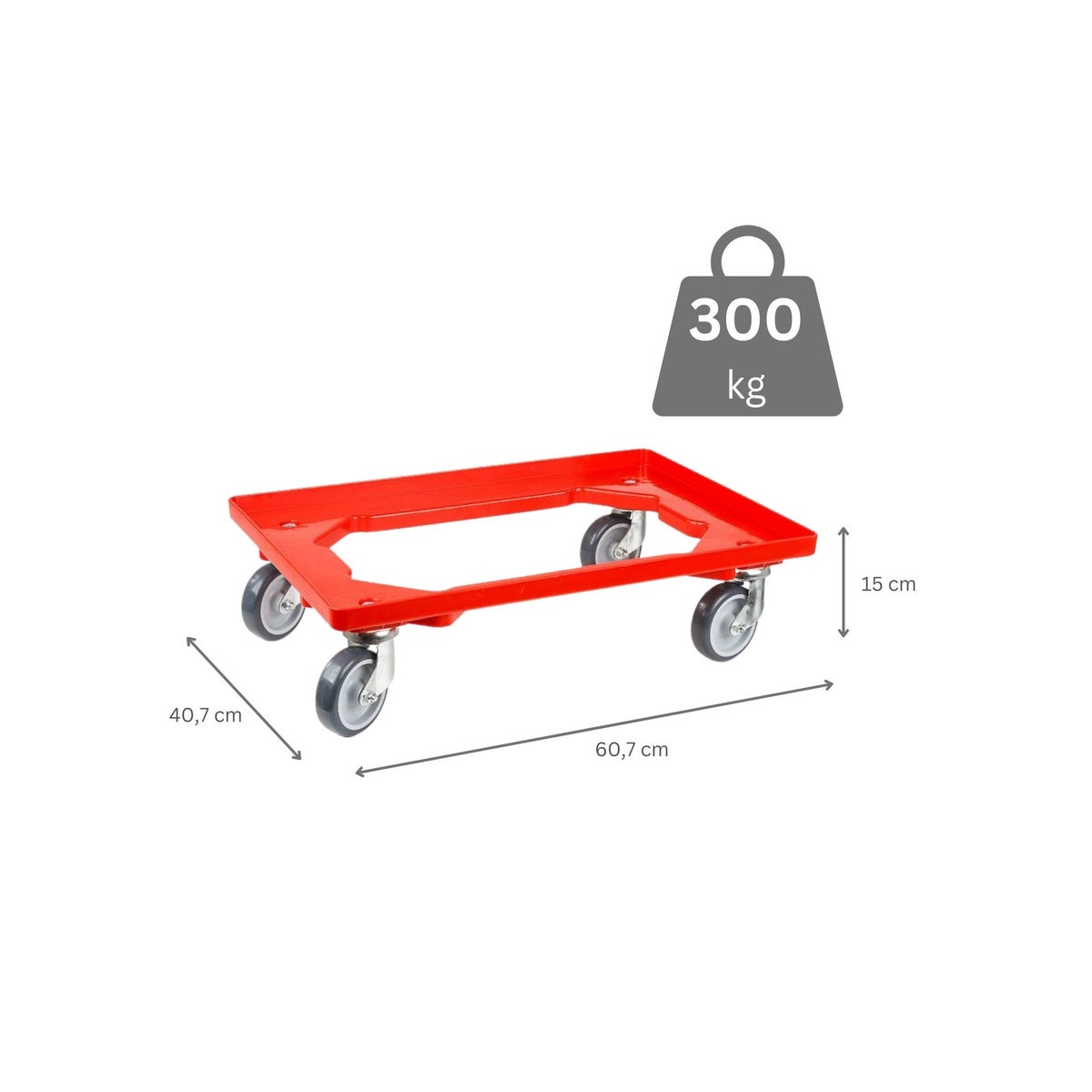 PROREGAL Voordeelset 2x Transportwagens voor Euroboxen 60 x 40 cm met Rubberen Wielen, Rood, Open Dek, 4 Zwenkwielen, Draagvermogen 300 kg