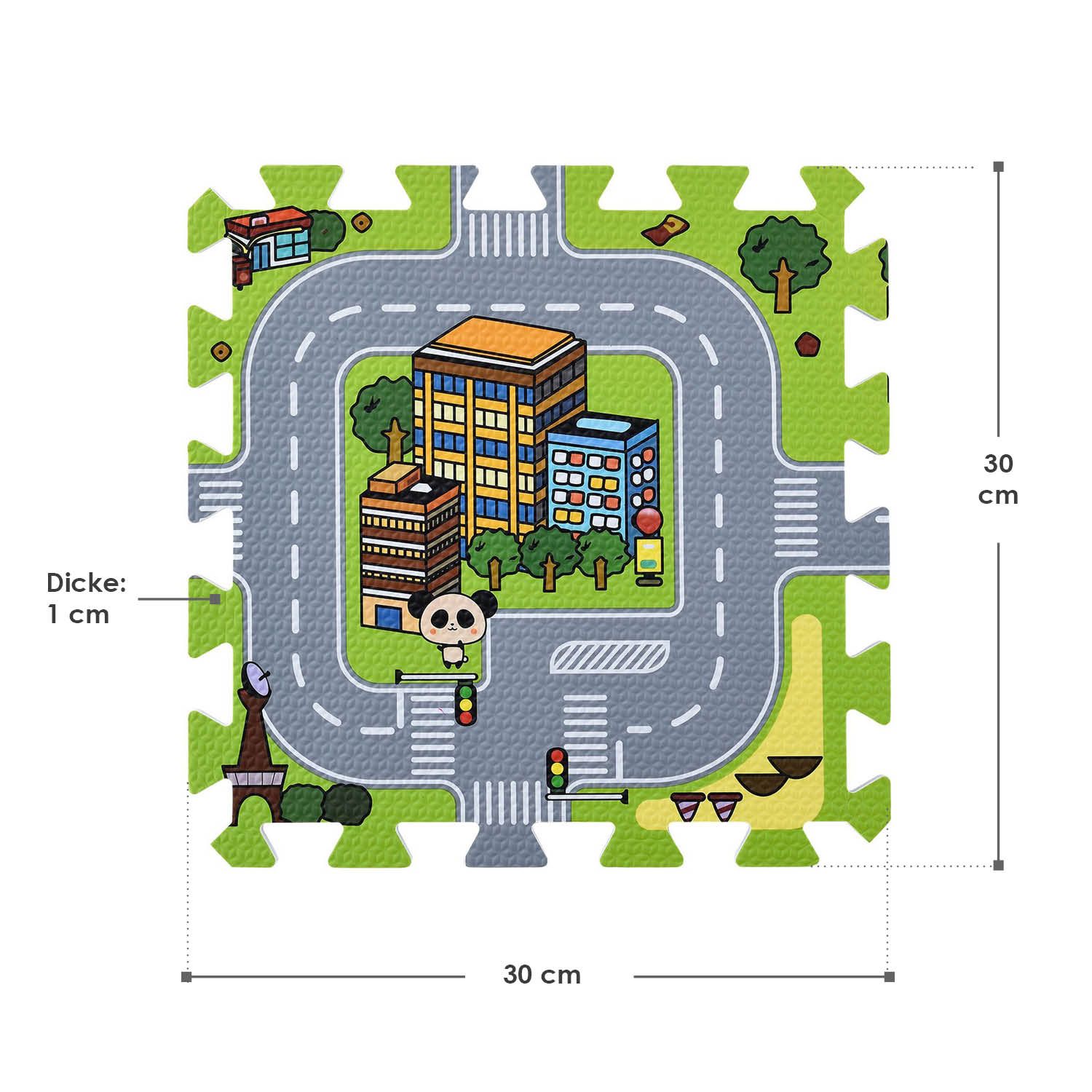 Juskys Kinder Puzzlematte Jascha 9 Teile - Stadt & Straßen – rutschfest – Spielmatte ab 10 Monate