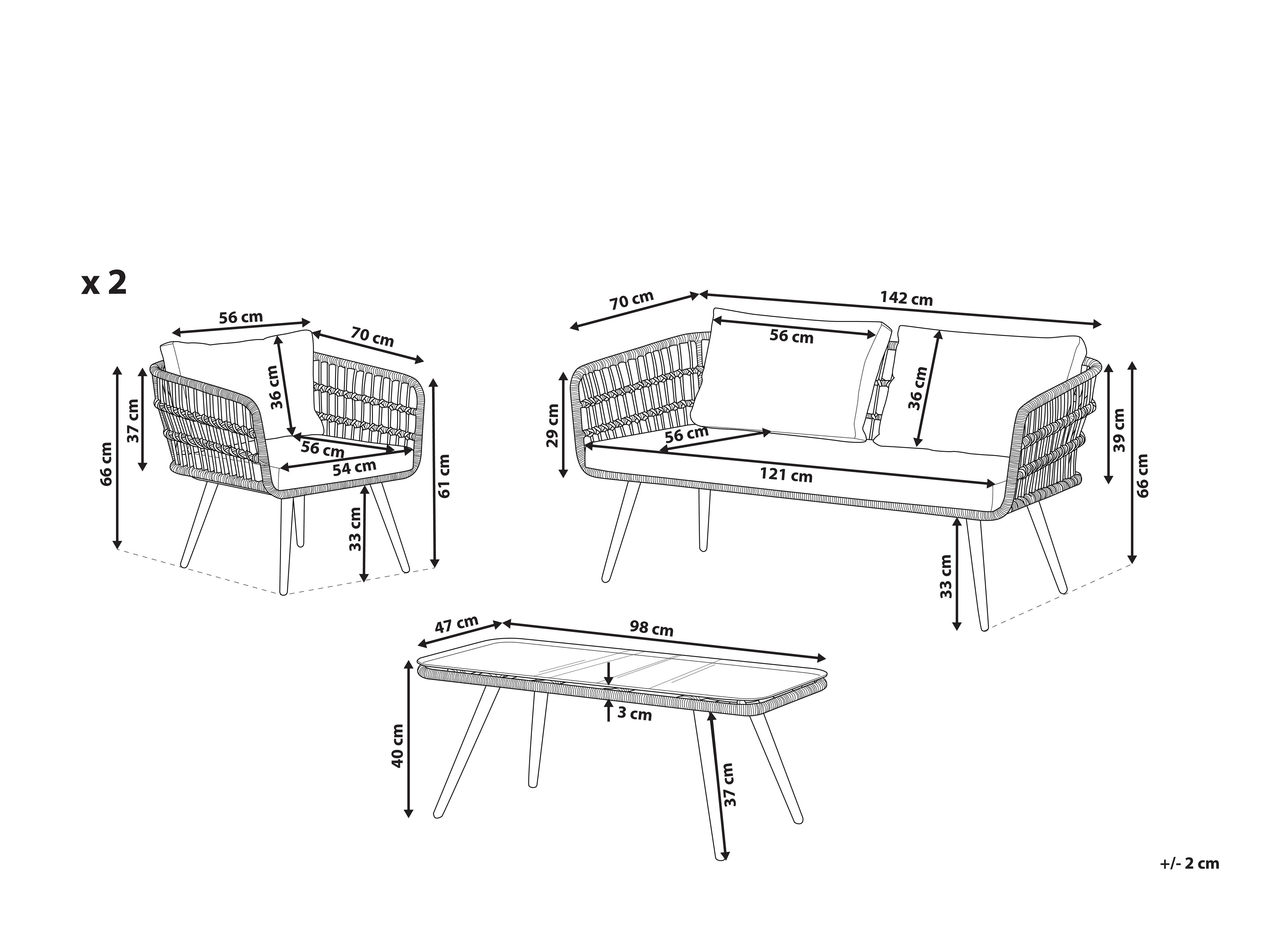 Loungeset met tafel 4-zits FOBELLO PE rotan Beige
